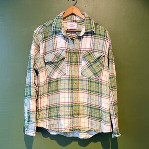 Portuguese Flannel Green and White Plaid Button Down Shirt
